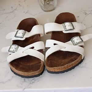 BURKIS White Double Strap Sandals
